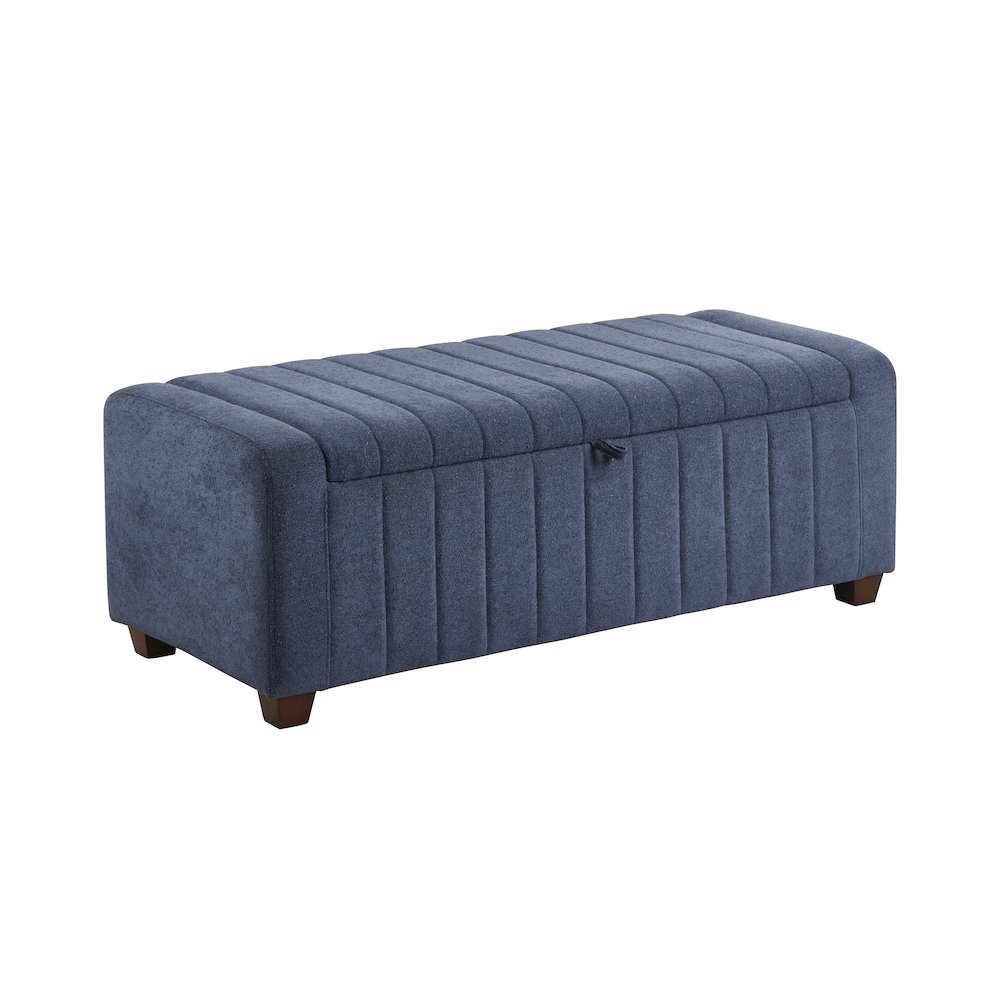Derby Boucle Lift Top Storage Bench in Blue. Picture 1