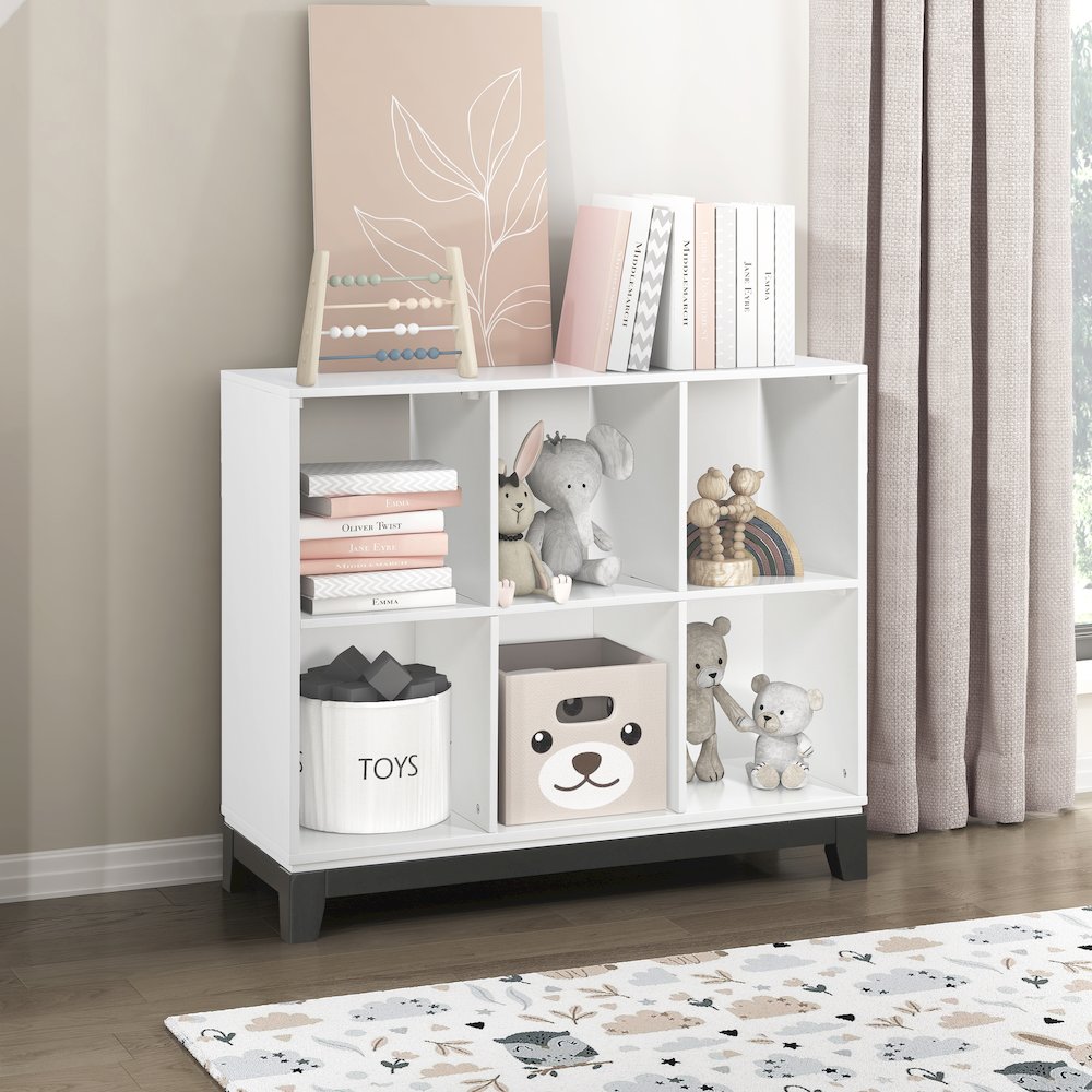 Garretson Acacia Bookcase in 2-Tone Finish (White and Metallic Gray). Picture 2