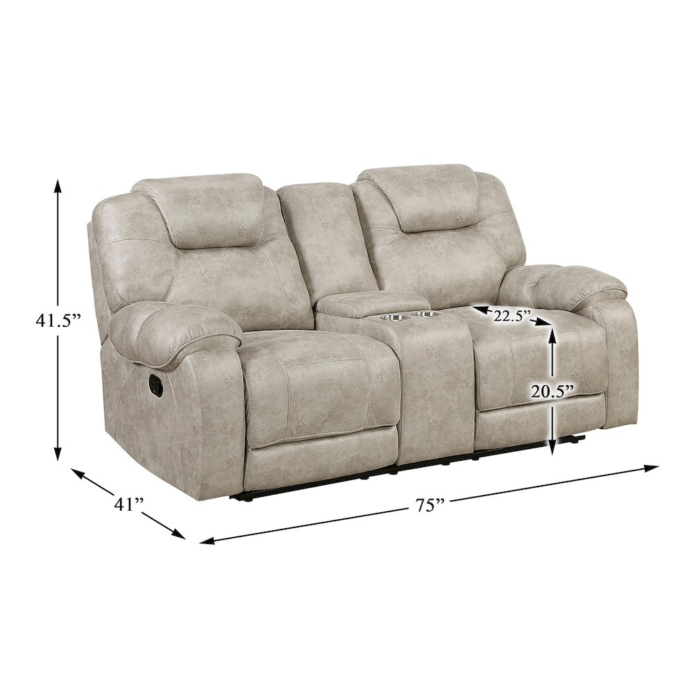 Gainesville Microfiber Dbl Rclng Love Seat with Center Console in Pewter. Picture 5