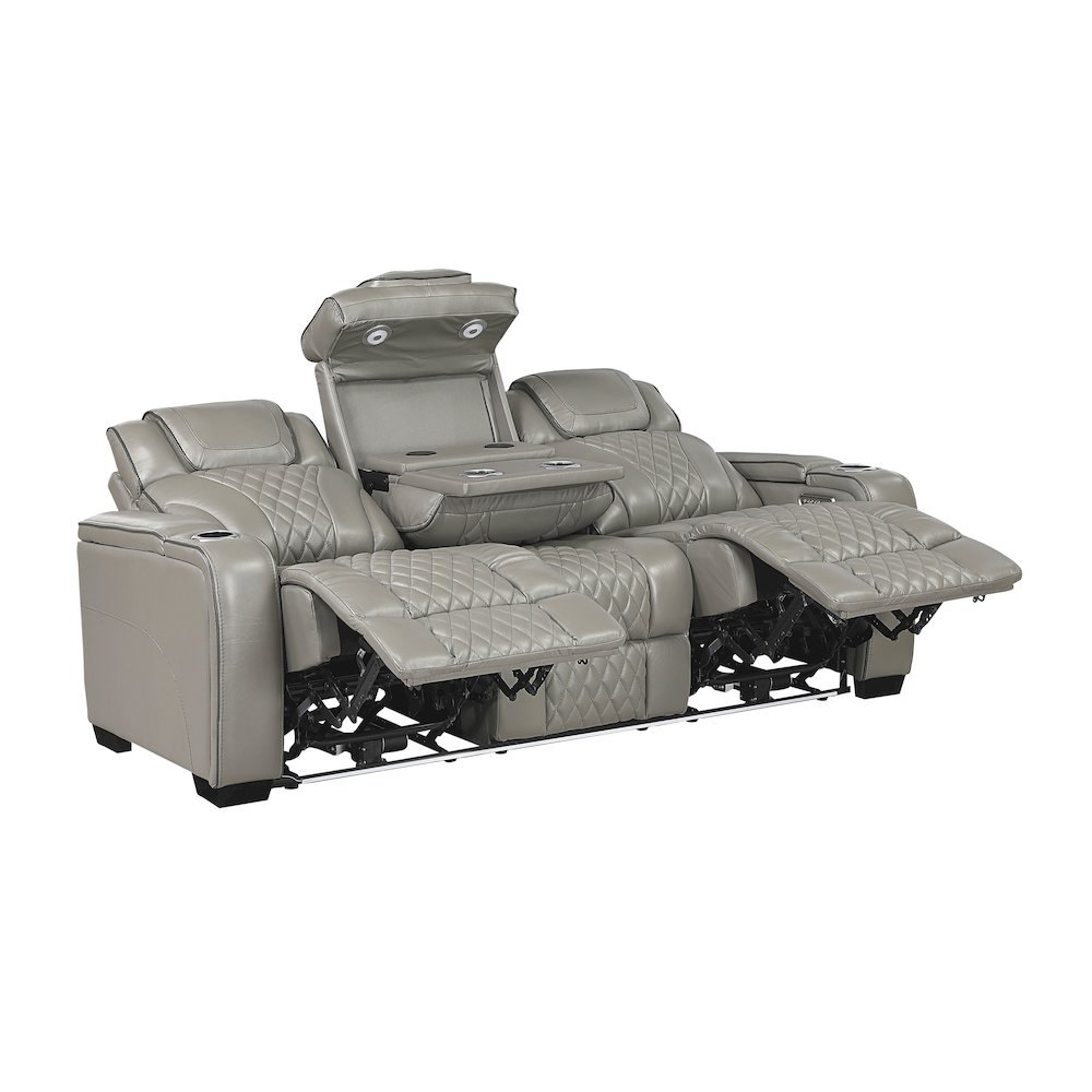 Apex Leather Power Double Reclining Sofa with Power Headrests in Gray. Picture 6