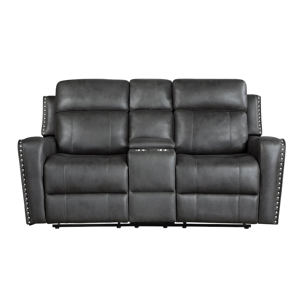 Kellen Microfiber Power Double Reclining Love Seat in Smoky Gray. Picture 4