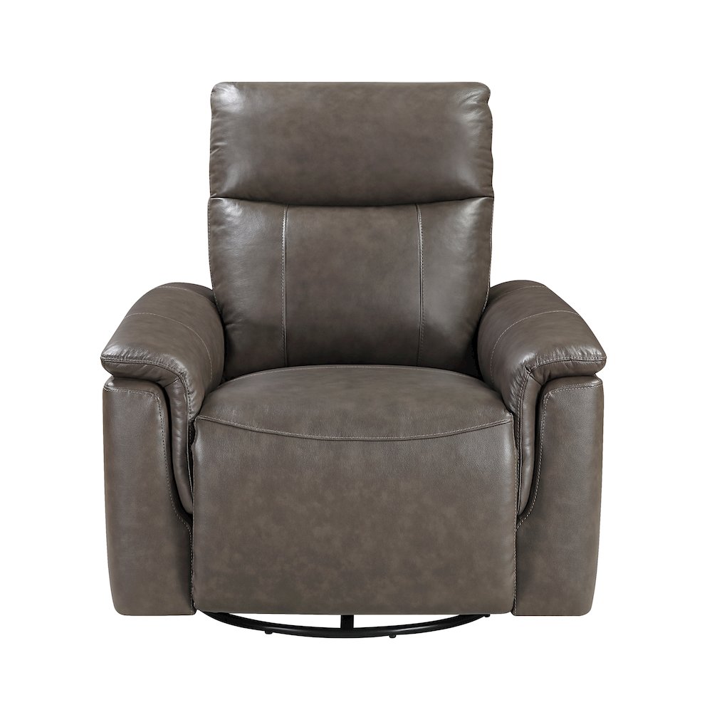 Hadley Leather Swivel Glider Reclining Chair in Dark Brown. Picture 4