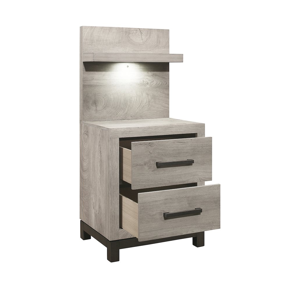 Zephyr Rubberwood Night Stand with Wall Panel in Light Gray. Picture 5