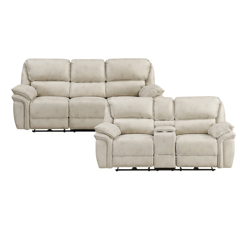 Proctor Microfiber 2pc Set: Sofa, Love (Power) in Sand. Picture 3