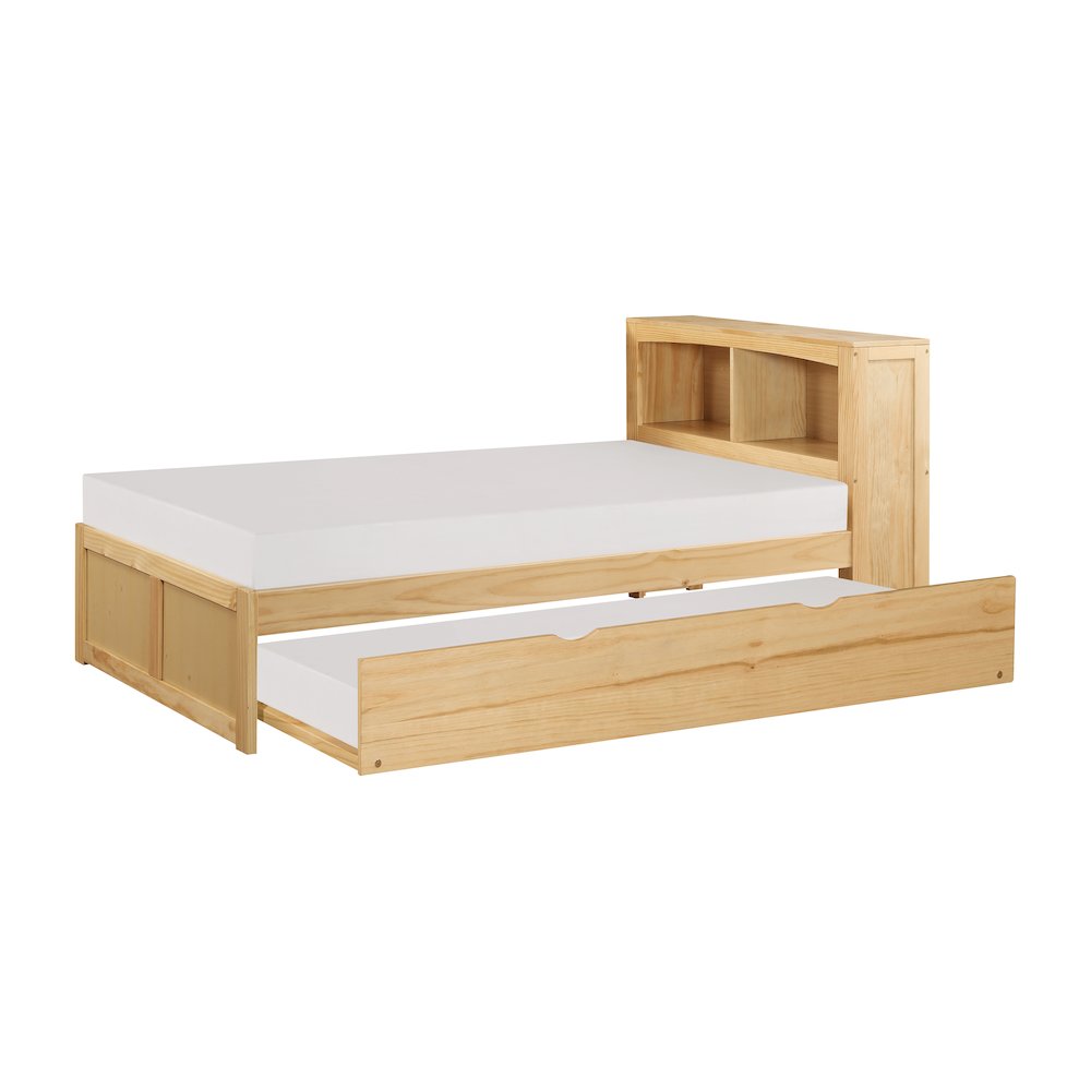 Bartly Pine Twin Bookcase Bed with Twin Trundle in Natural Pine. Picture 5