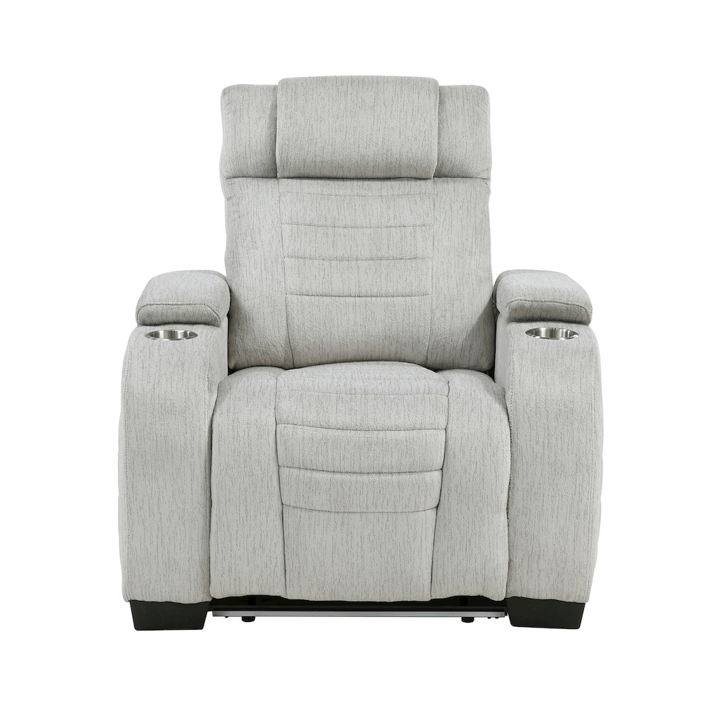 Ronan Microfiber Reclining Chair with Storage Arm and LED in Light Gray. Picture 4