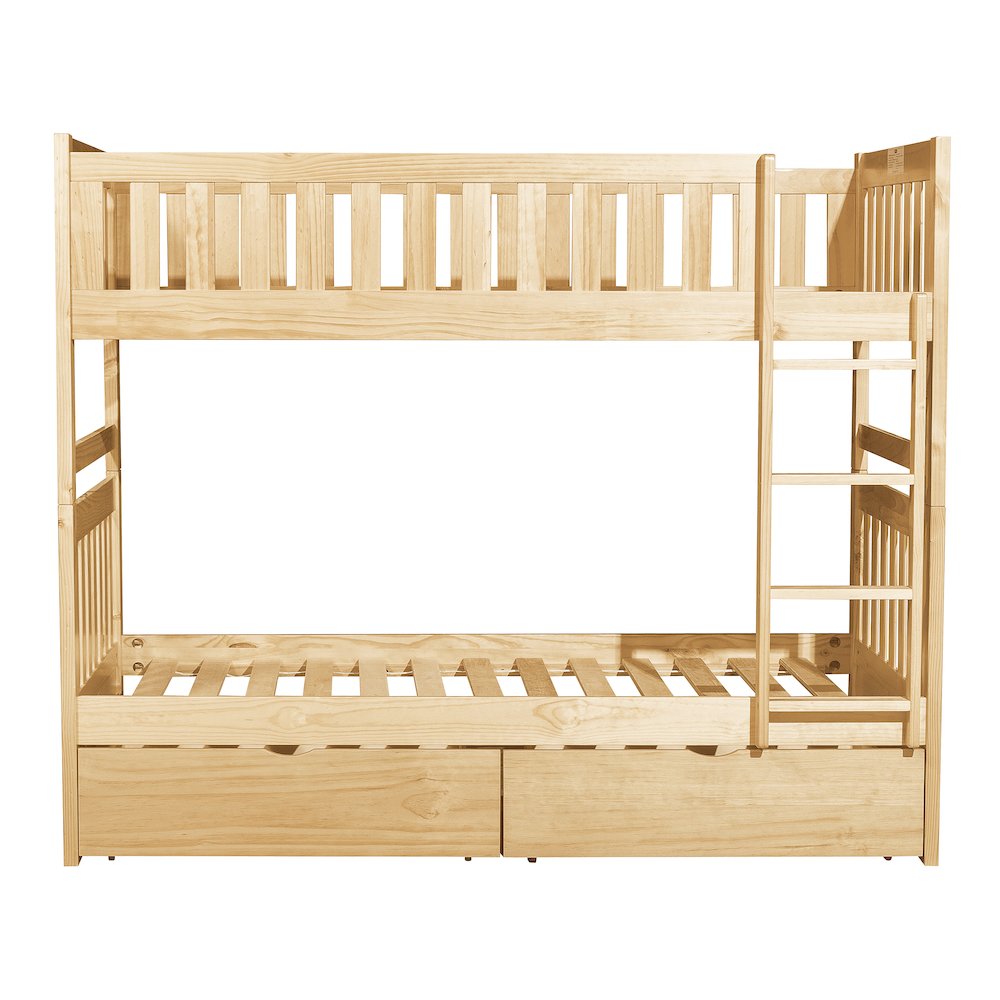 Bartly Pine Twin over Twin Bunk Bed with Storage Boxes in Natural Pine. Picture 5