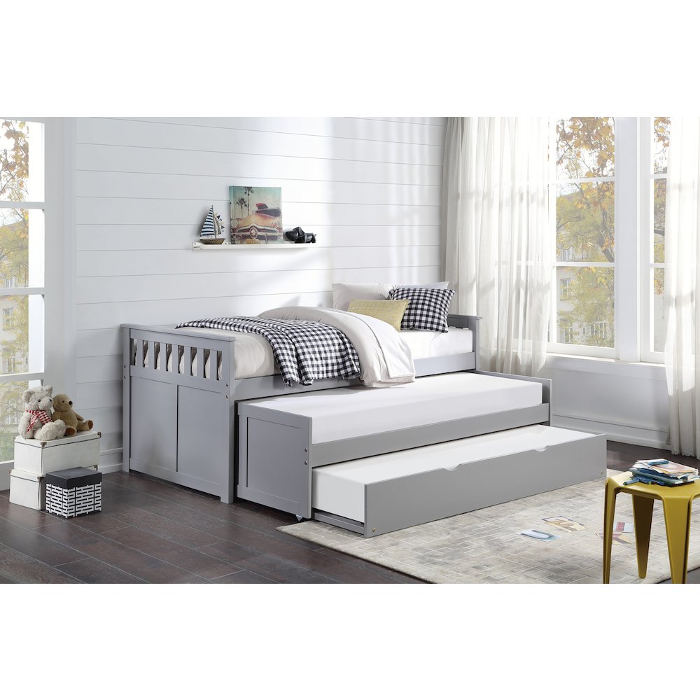 Orion Pine Twin/Twin Bed with Twin Trundle in Gray. Picture 2