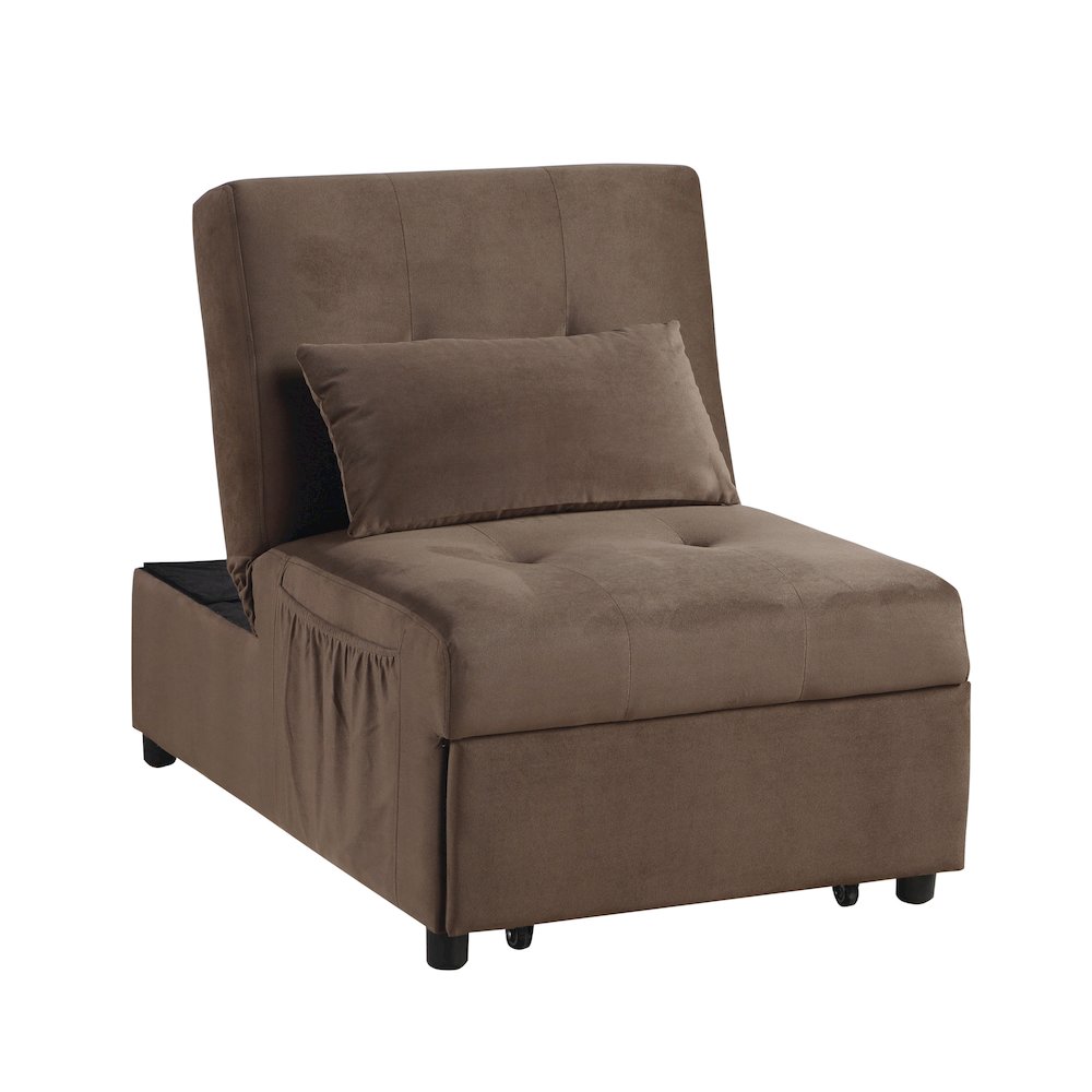 Garrell Velvet Storage Bench with Pull-Out Ottoman in Brown. Picture 1