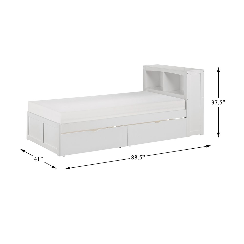 Galen Pine Twin Bookcase Bed with Storage Boxes in White. Picture 4
