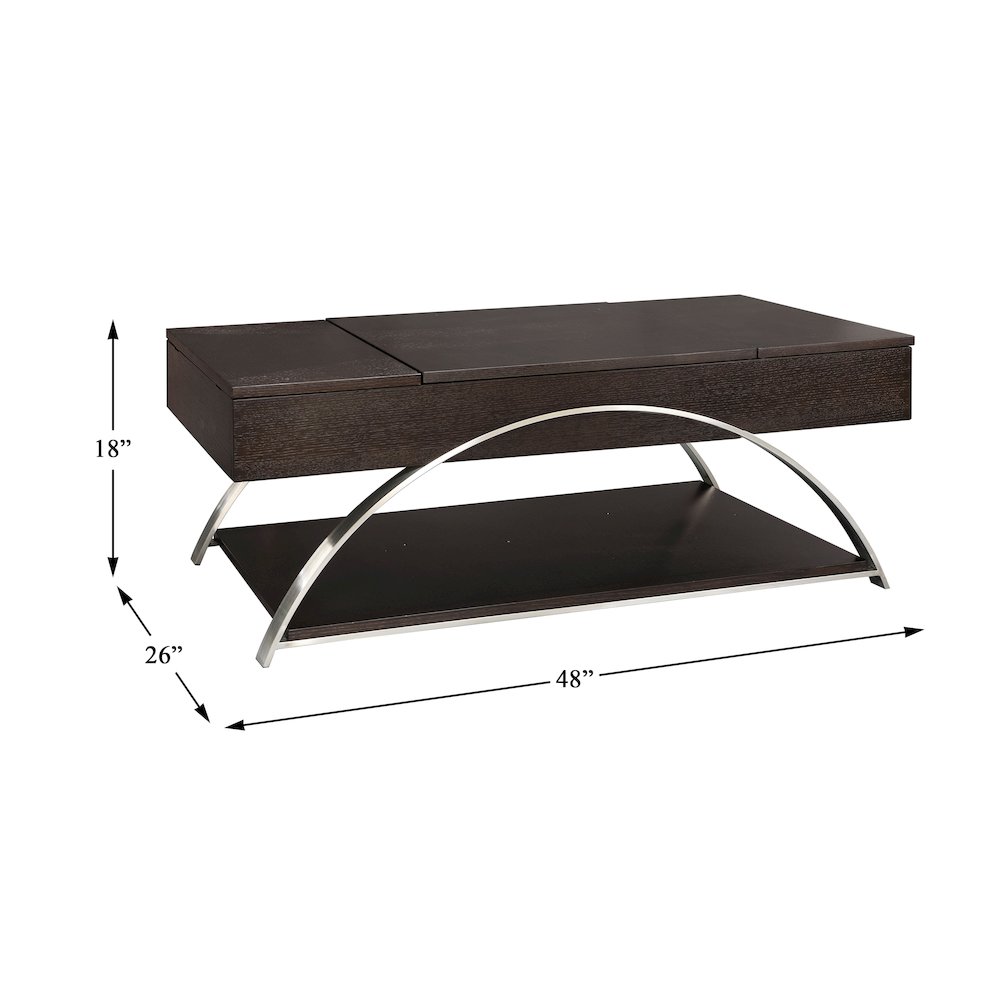 Tioga Engineered Wood Cocktail Table w/ Lift-Top and Storage in Espresso. Picture 5