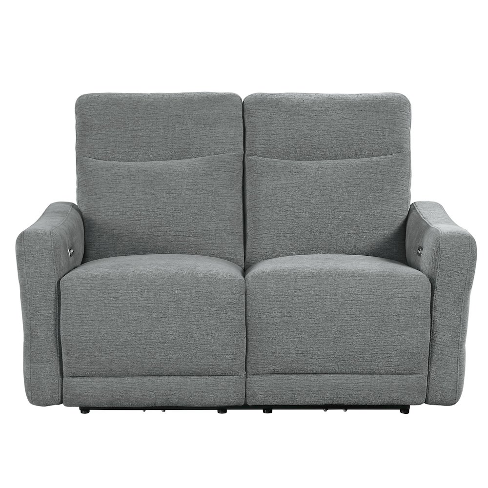 Edition Faux Leather Power Double Reclining Love Seat in Gray. Picture 4