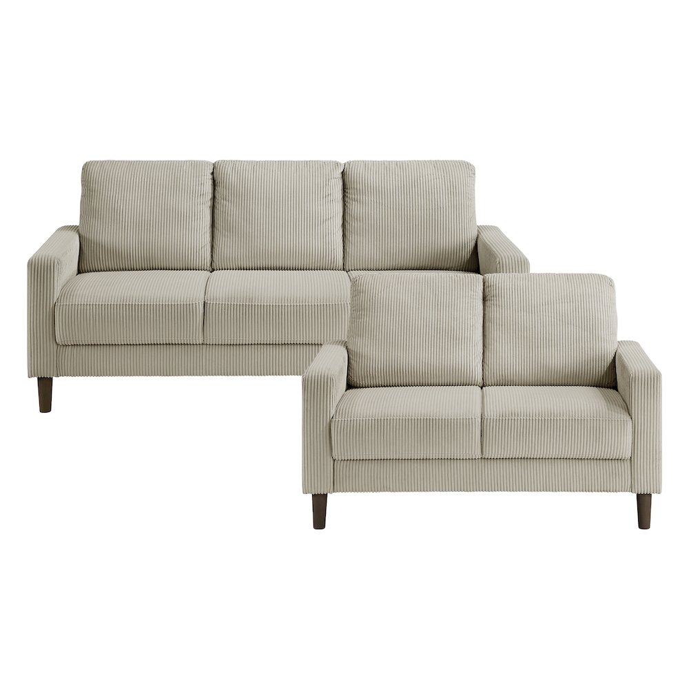 Crandall Corduroy 2pc Set: Sofa, Loveseat in Taupe. Picture 3
