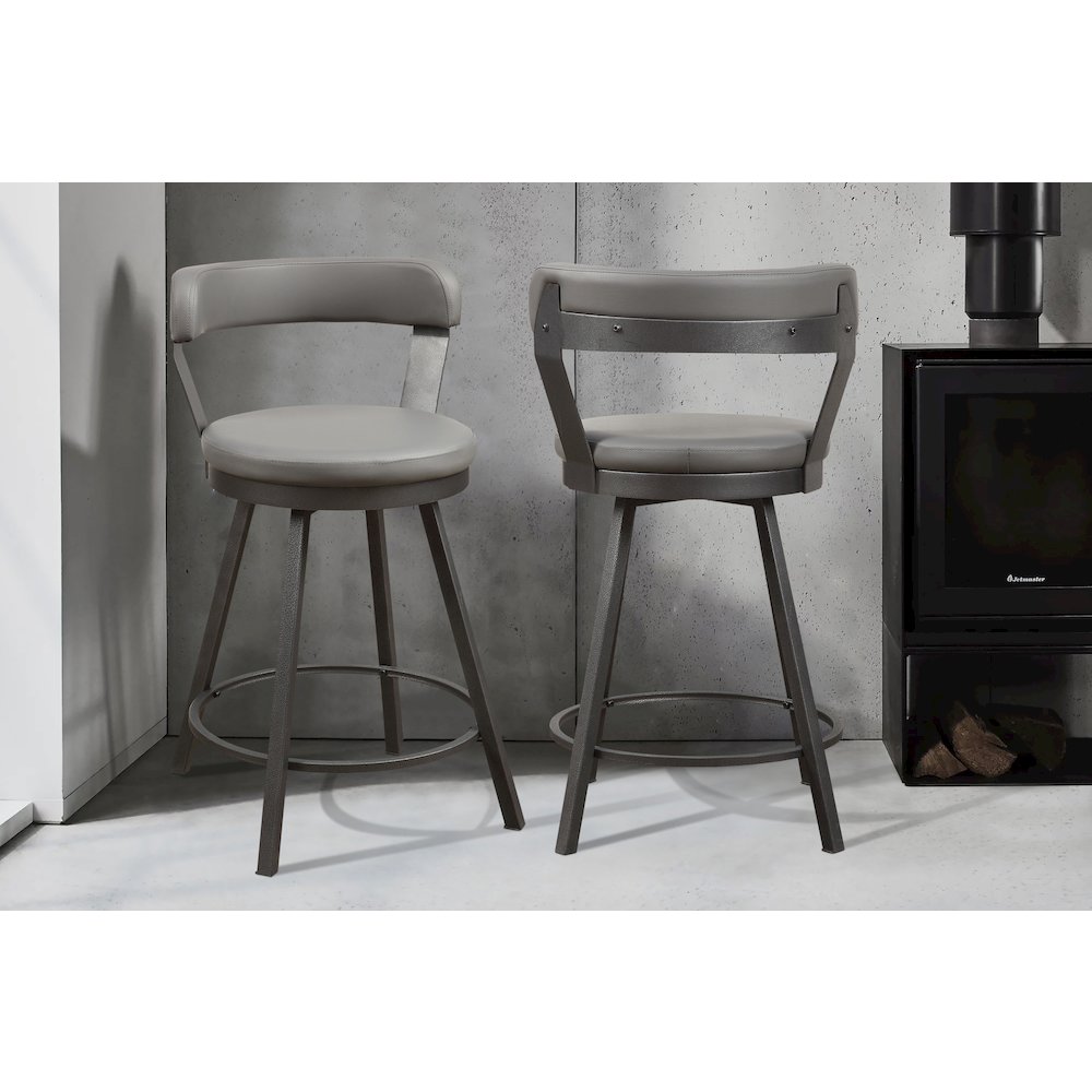 Appert Metal Swivel Counter Height Chair, set of 2 in Gray. Picture 2
