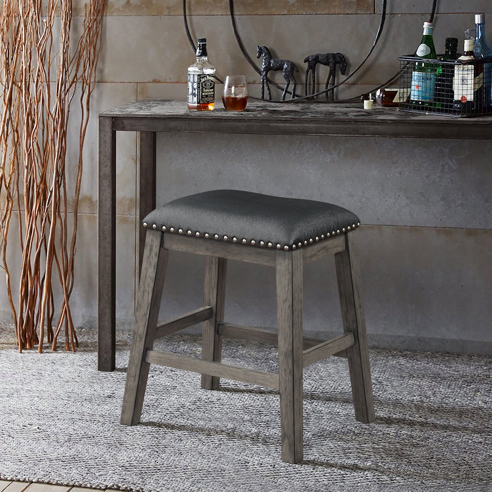 Timbre Faux leather Counter Height Stool, set of 2 in Black. Picture 2