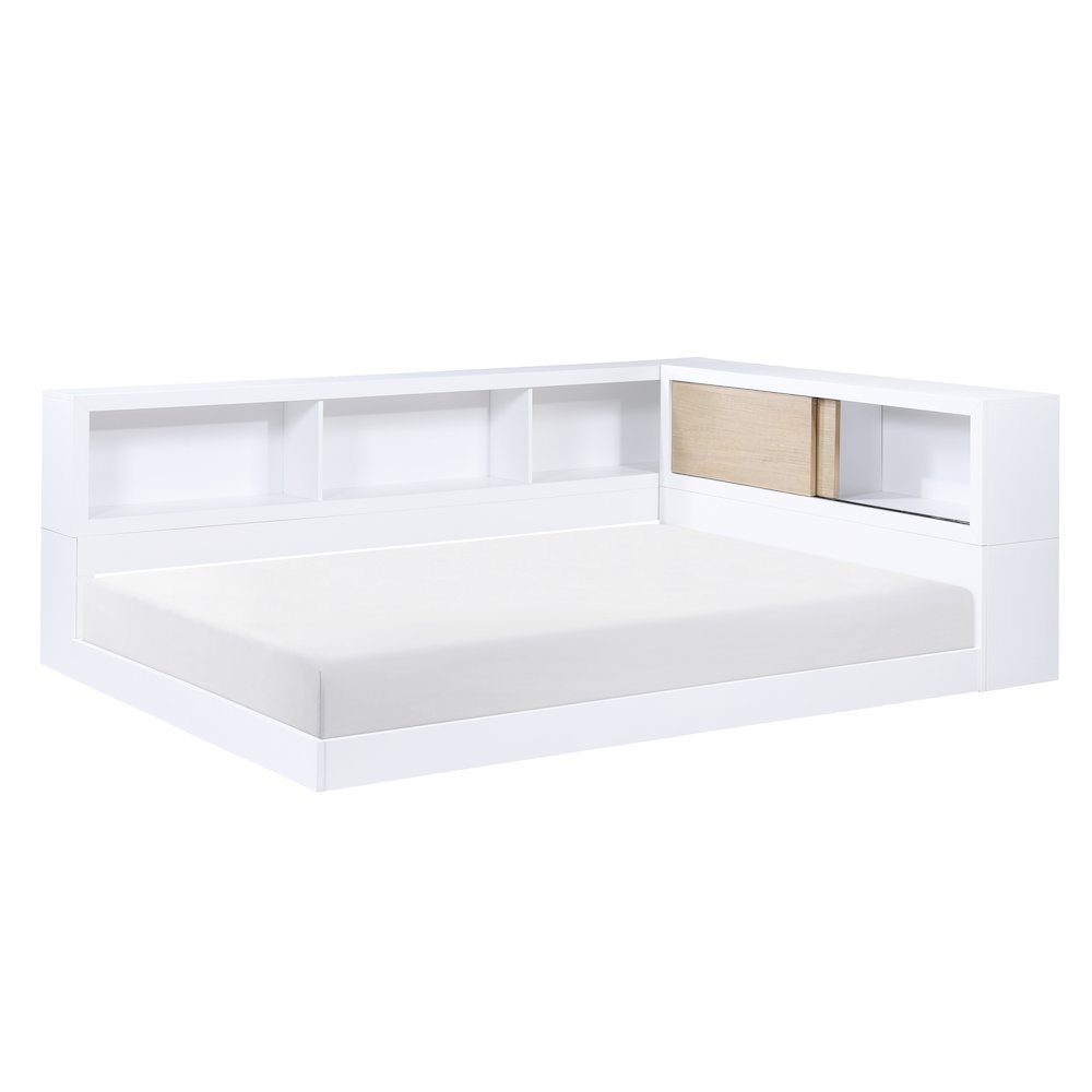 Asker A. Hardwood Full Bookcase Corner Bed in 2-Tone (White and Natural). Picture 3