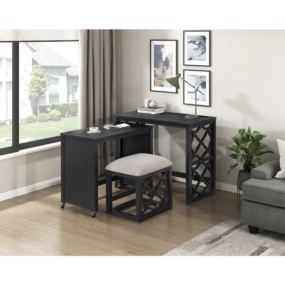Salina Textured 3-Piece Pack Desks with Stool Set in Light Brown. Picture 7