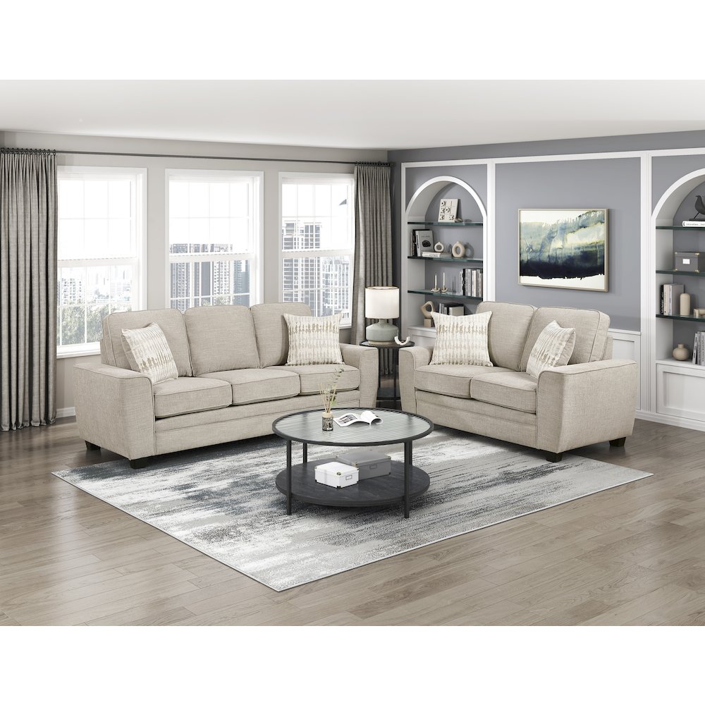 Zander Chenille Love Seat in Taupe. Picture 2
