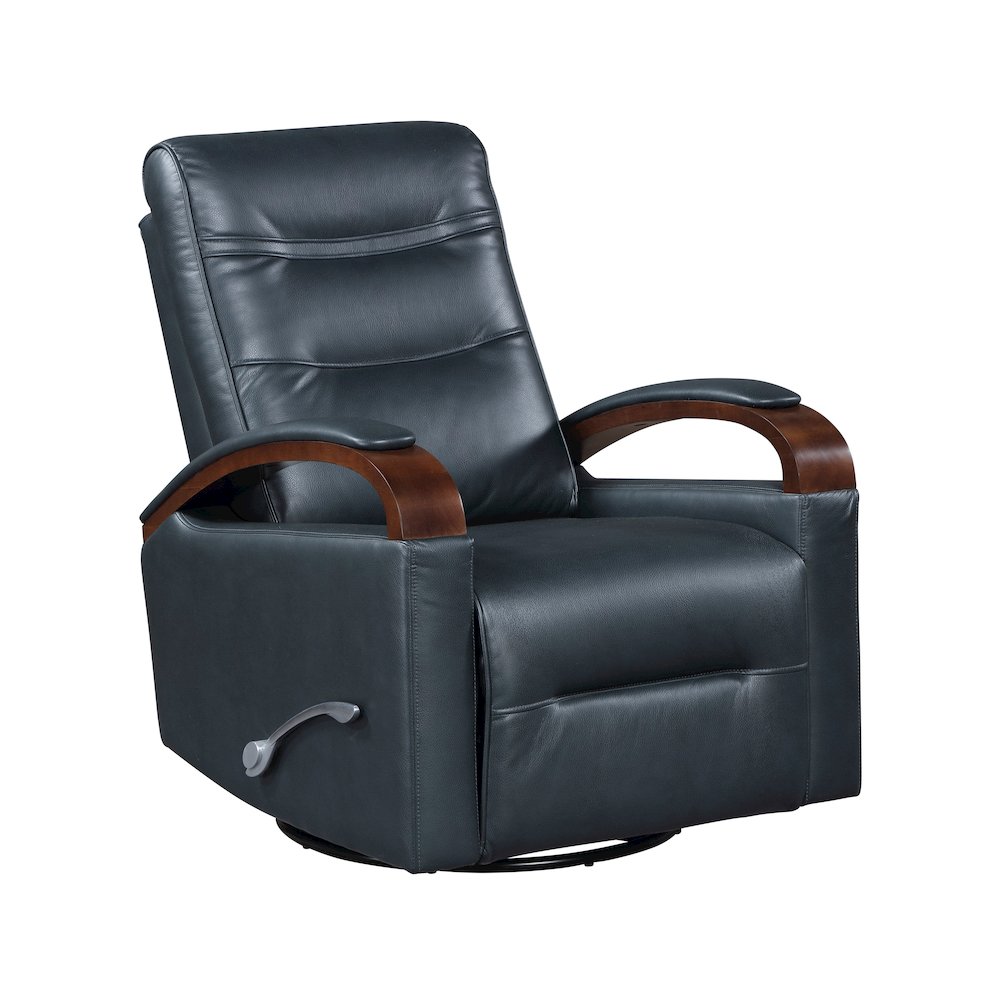 Margot Faux Leather Swivel Glider Reclining Chair in Dark Blue. Picture 1