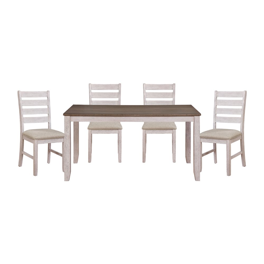 Ithaca Asian Hardwood 5-Piece Dining Set in Grayish White and Brown. Picture 3