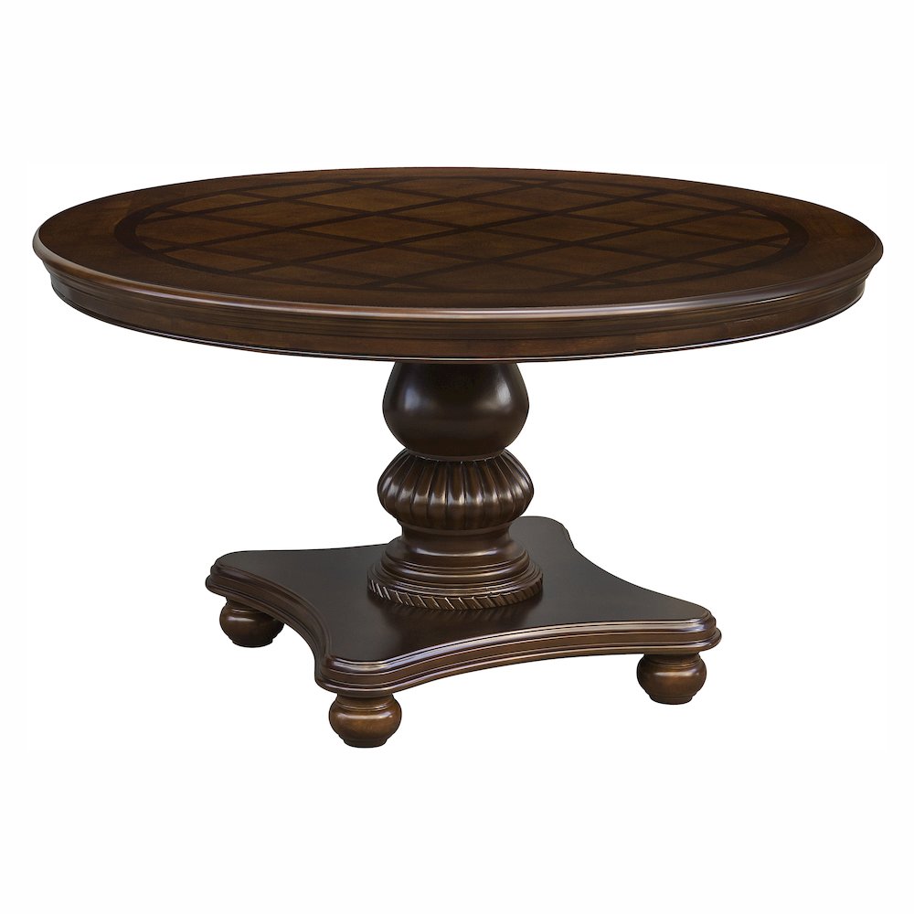 Lordsburg Walnut Veneer Round Dining Table in Brown Cherry. Picture 1