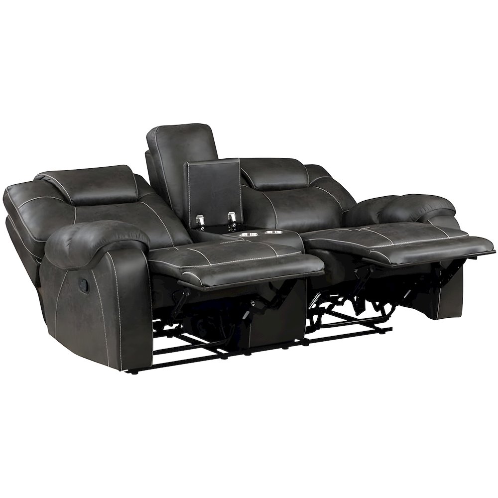 Brown Reclining Loveseat with Manual Recliner Chairs and Double Recliner. Picture 4