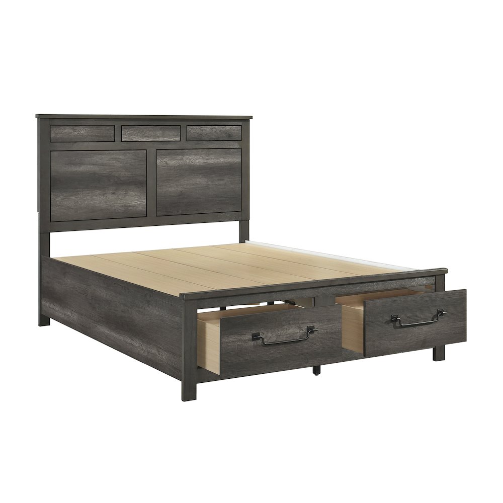 Lenior Asian Hardwood Queen Platform Bed with Footboard Storage in Gray. Picture 10