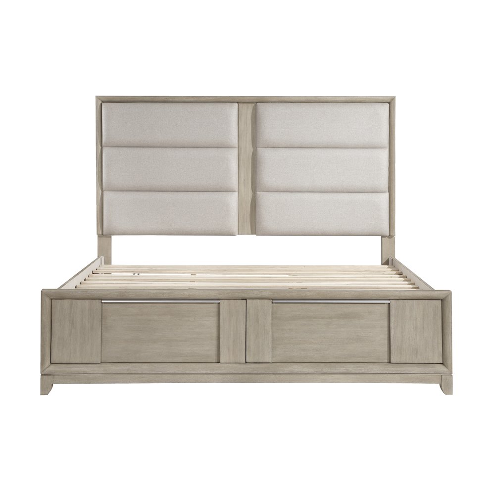 Mckewen Asian Hardwood QN Platform Bed w Footboard Storage in Light Gray. Picture 4