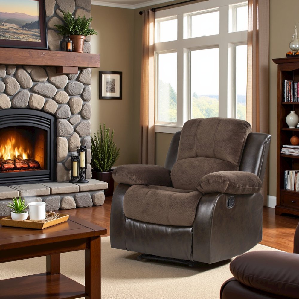 Chocolate Color Fabric Recliner Chair, Plush Manual Recliner for Living Spaces. Picture 2