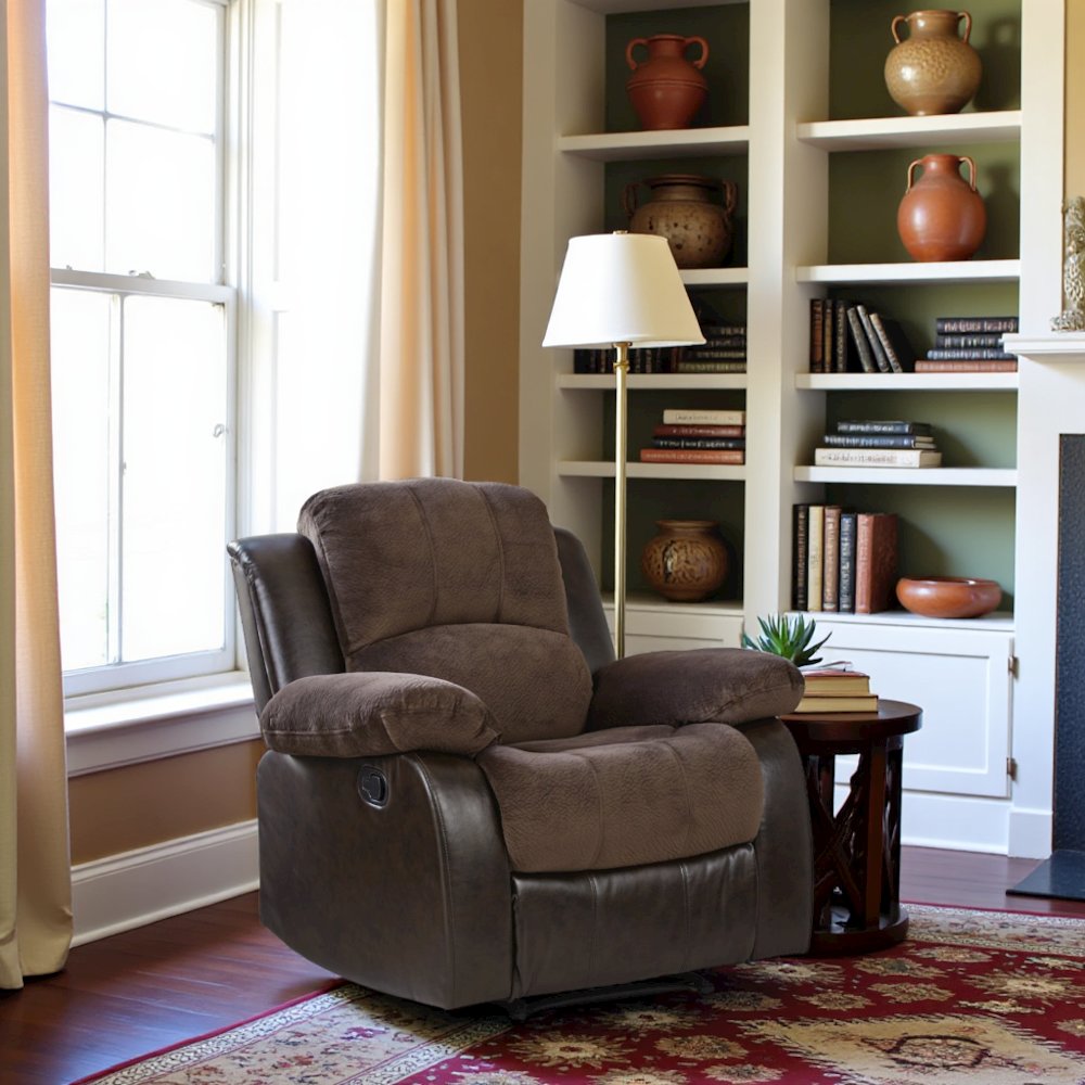 Chocolate Color Fabric Recliner Chair, Plush Manual Recliner for Living Spaces. Picture 3
