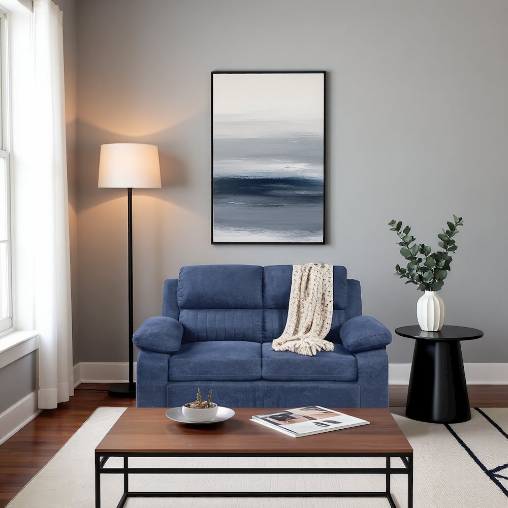 Blue Small Love Seat Couch with Textured Fabric for Living Room. Picture 2