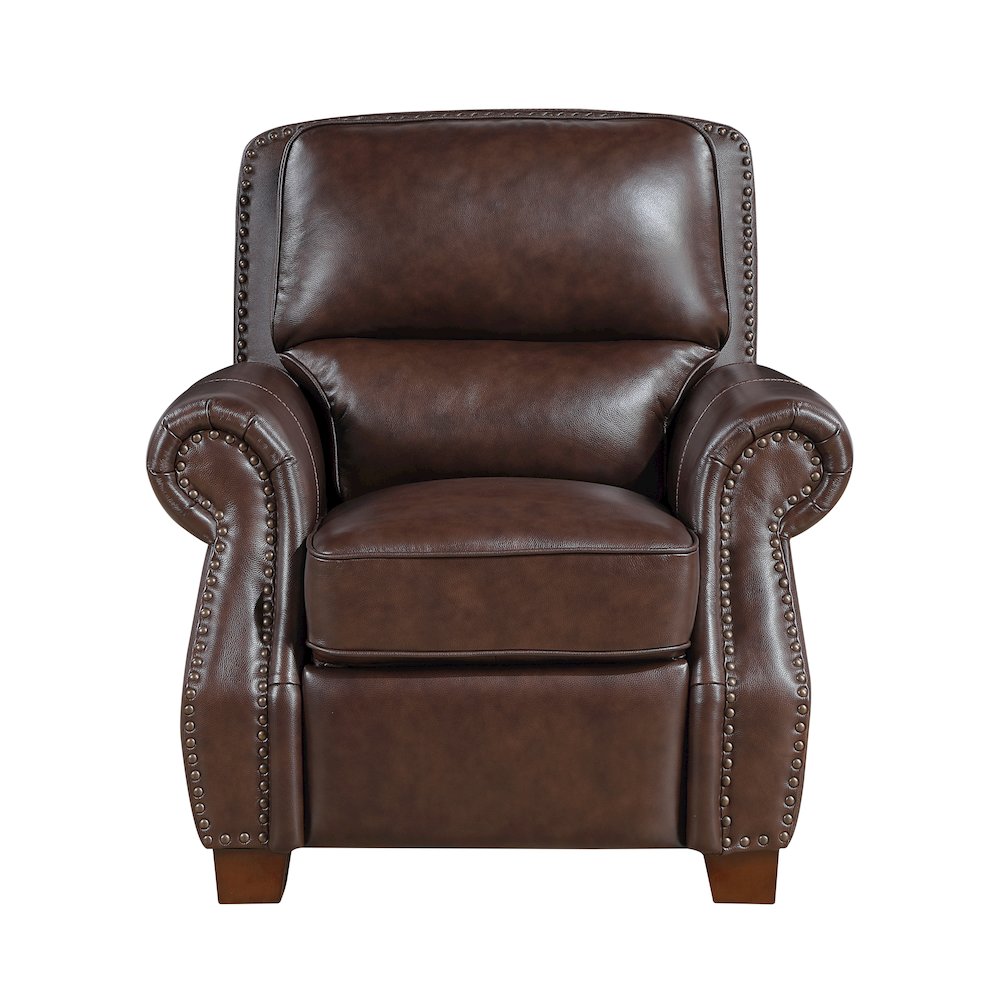 Remington Leather Push Back Reclining Chair in Brown. Picture 4