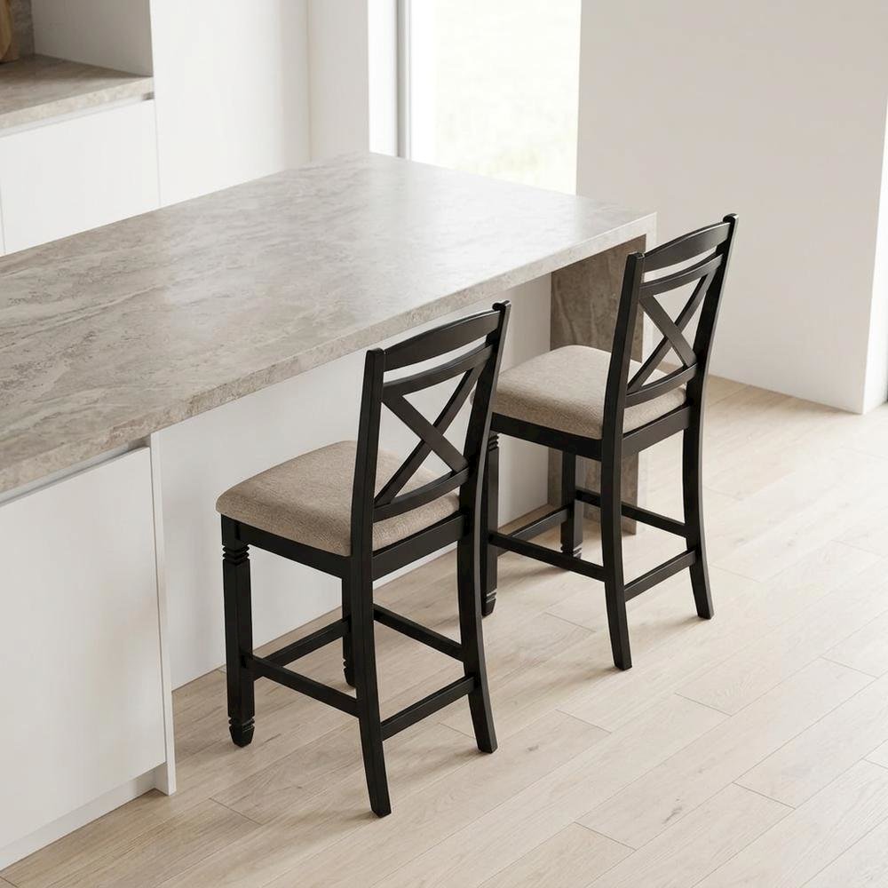 Baywater Wood Counter Height Dining Chairs with Back, Beige, Set of 2. Picture 4