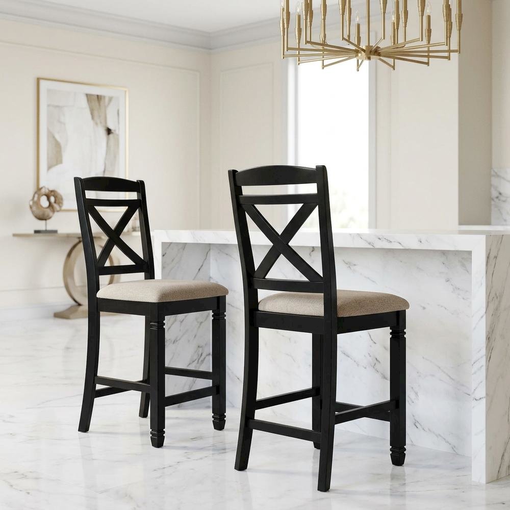 Baywater Wood Counter Height Dining Chairs with Back, Beige, Set of 2. Picture 2