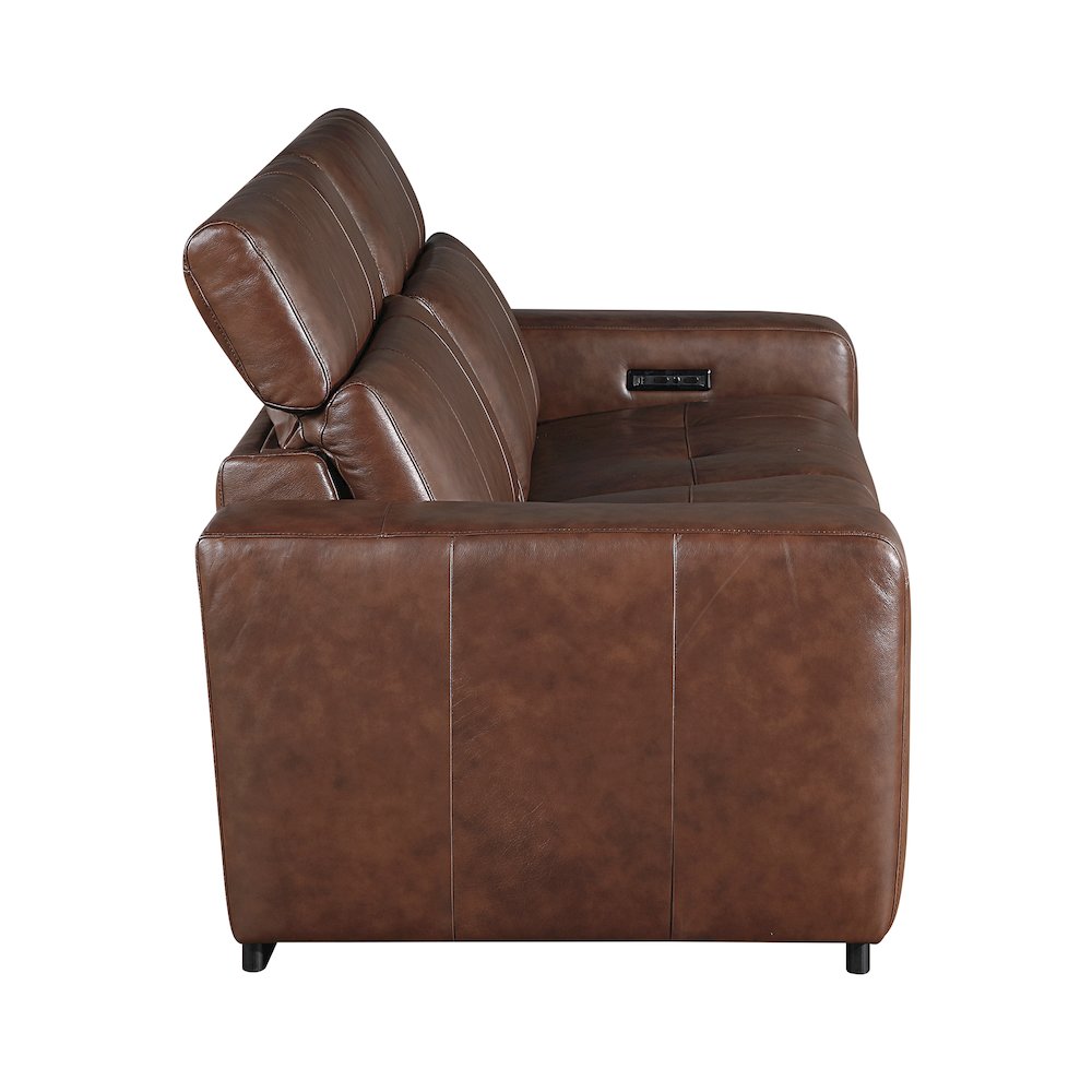 Sutton Leather Pwr Dbl Reclining Love Seat with Power Headrests in Brown. Picture 5