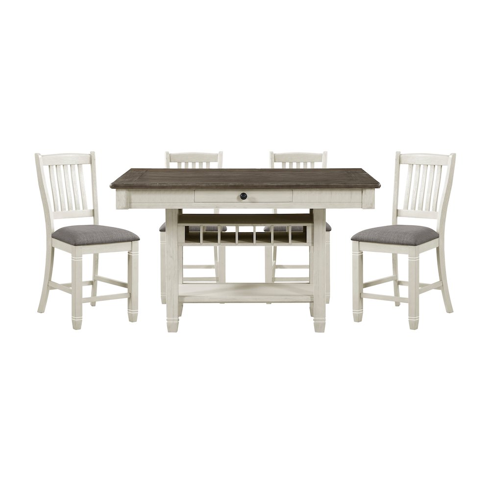 Granby Pine 5pcs Counter Height Dining Set in Antique White & Rosy Brown. Picture 3