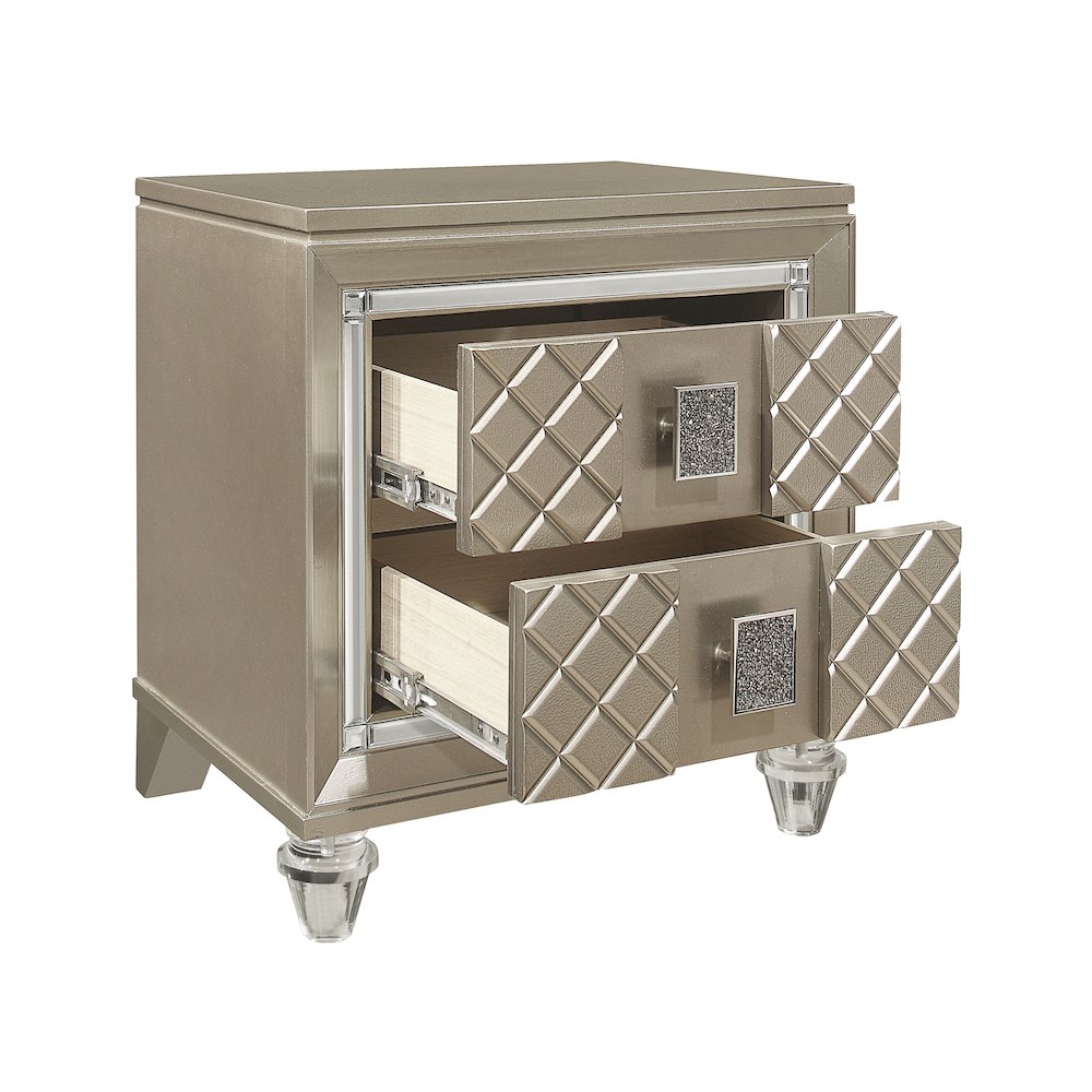 Loudon Asian Hardwood Nightstand in Champagne Metallic. Picture 5