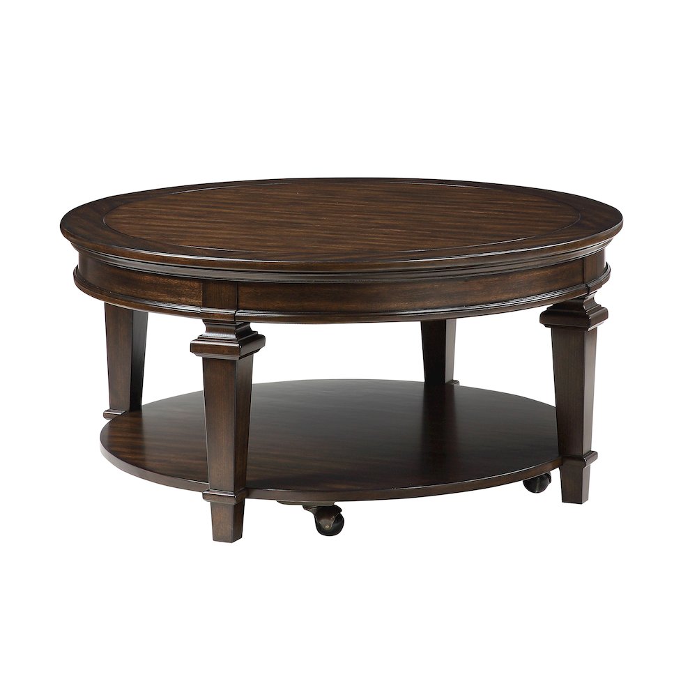 Tobias Poplar Round Cocktail Table in Espresso. Picture 1