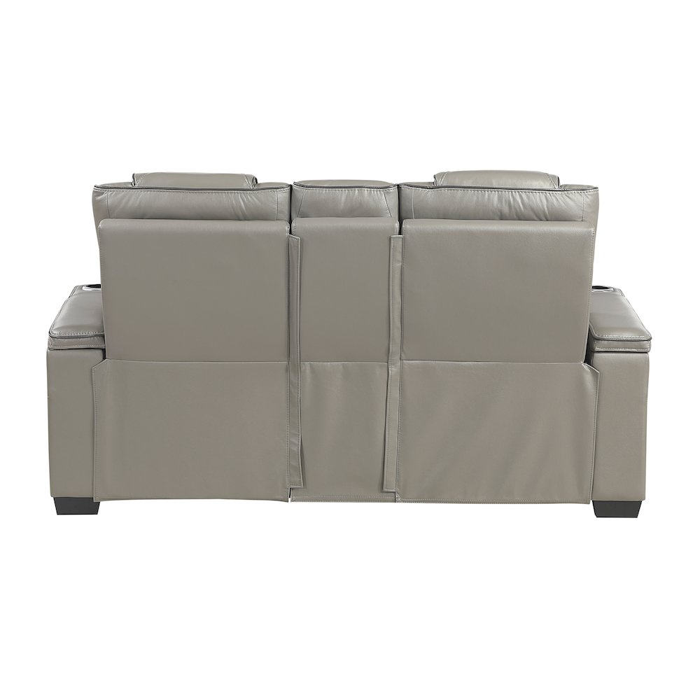 Apex Leather Pwr Double Reclining Love Seat with Center Console in Gray. Picture 3