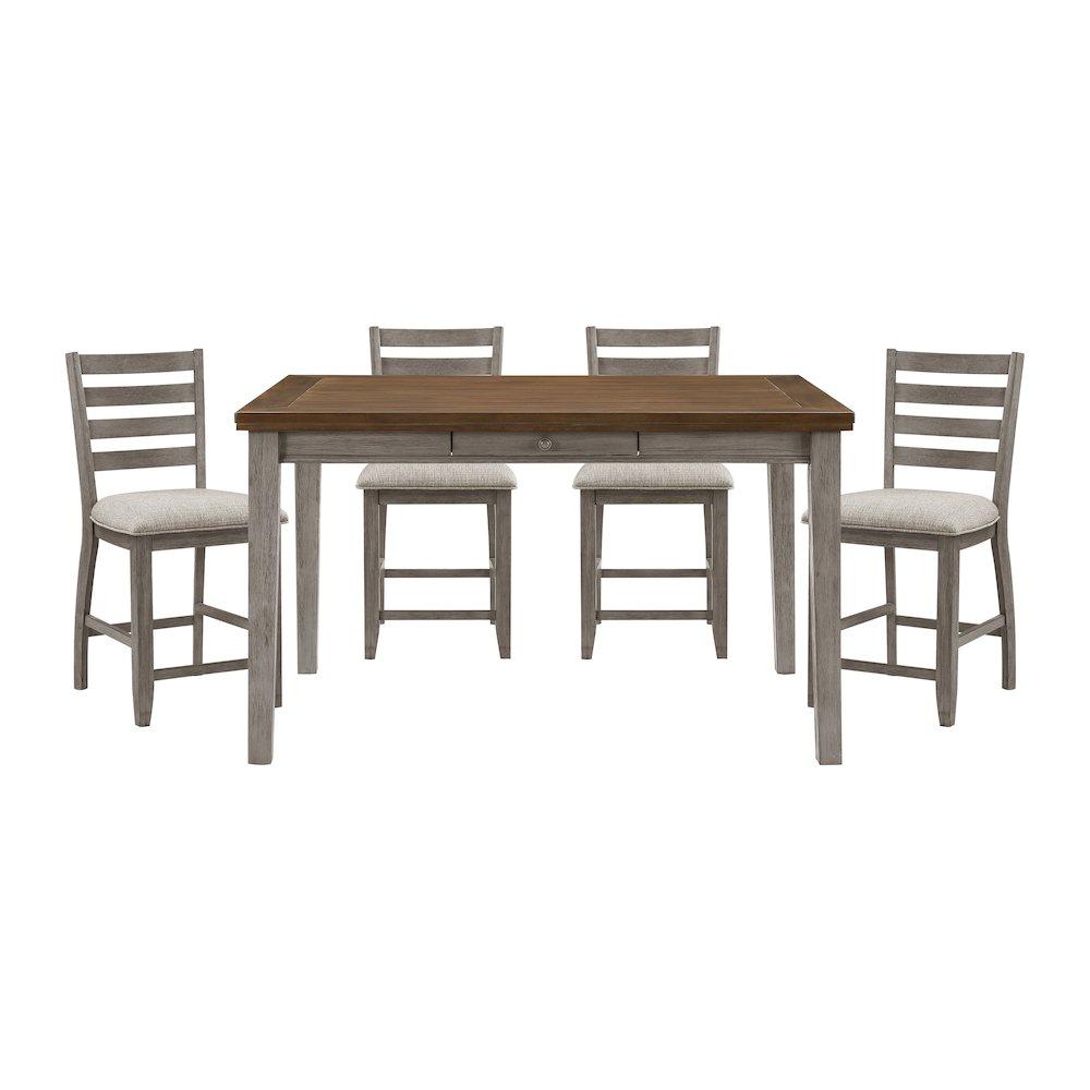 Tigard Asian Hardwood 5-Piece Counter Height Dining Set in Cherry & Gray. Picture 3