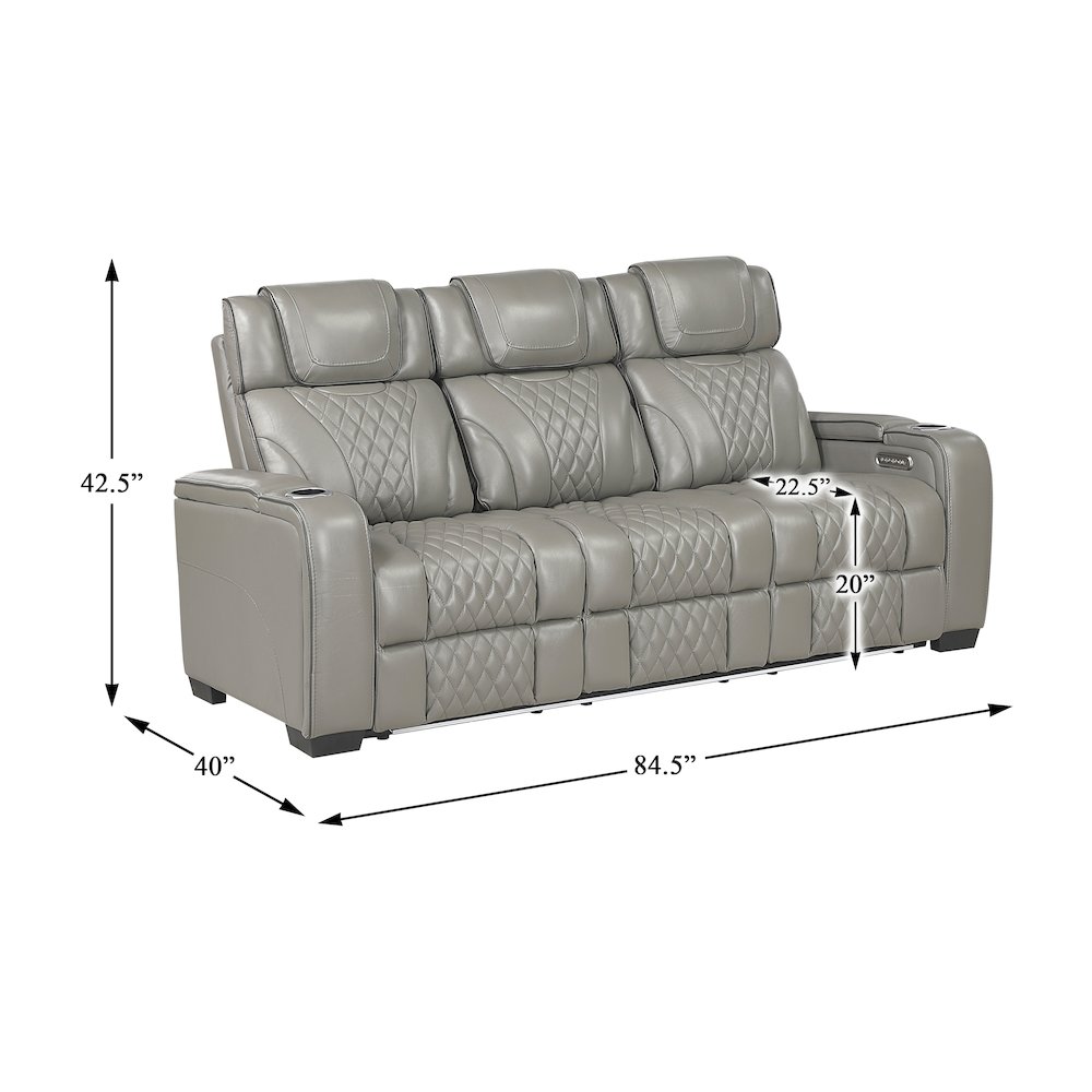 Apex Leather Power Double Reclining Sofa with Power Headrests in Gray. Picture 5
