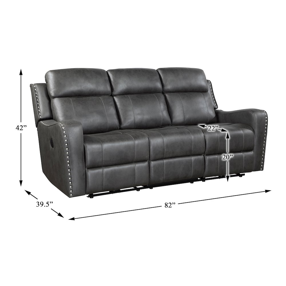 Kellen Microfiber Power Double Reclining Sofa in Smoky Gray. Picture 5