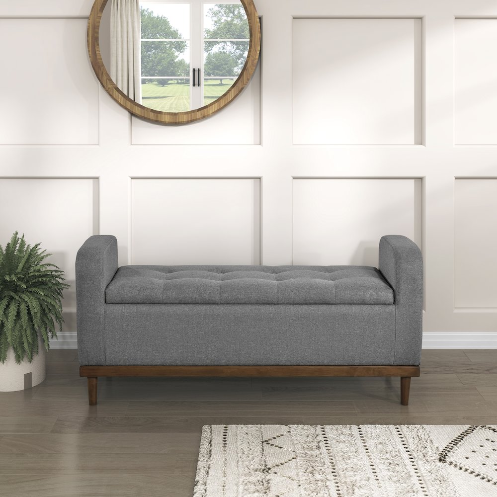 Brigitte Textured Lift Top Storage Bench in Gray. Picture 2
