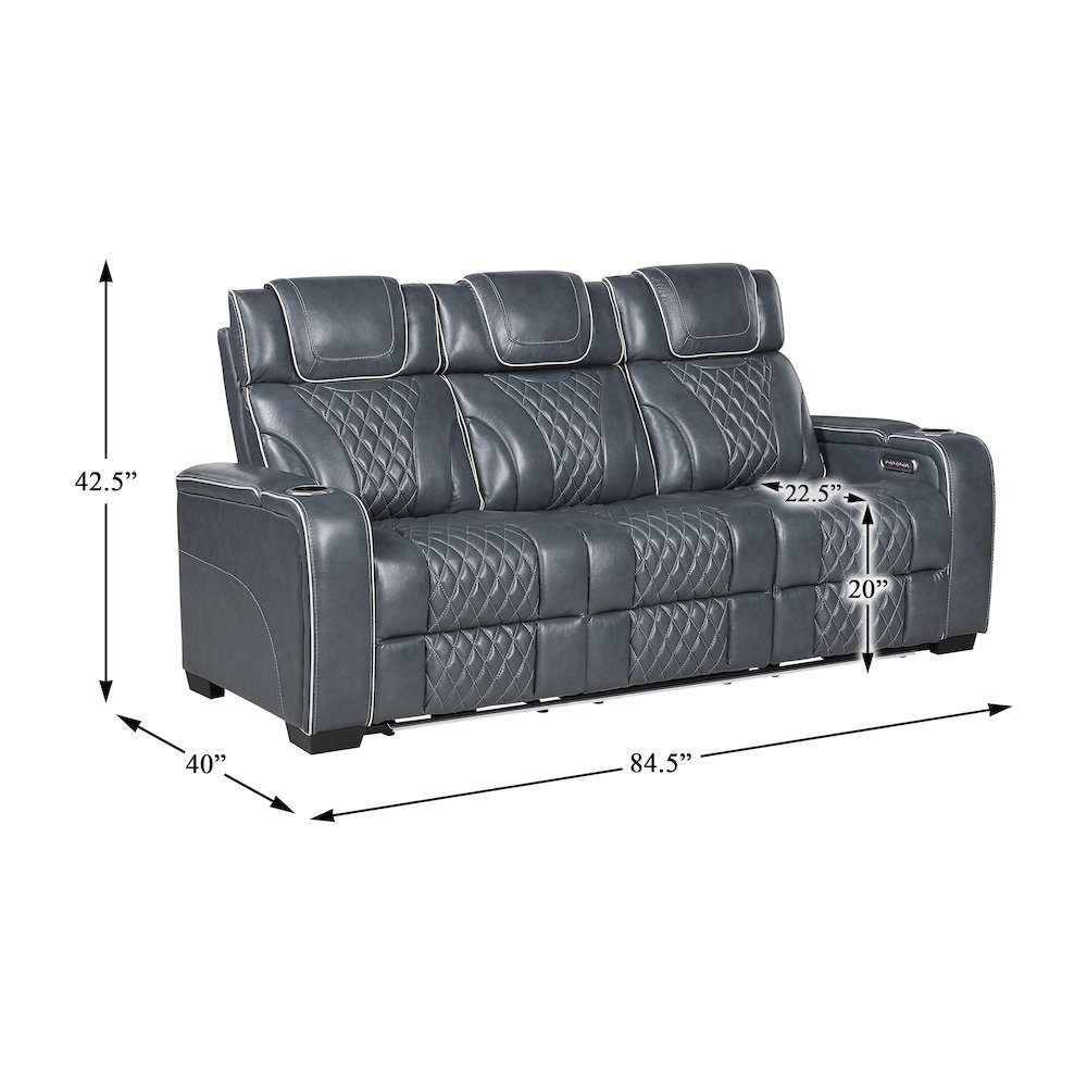 Apex Leather Power Double Reclining Sofa with Power Headrests in Blue. Picture 5