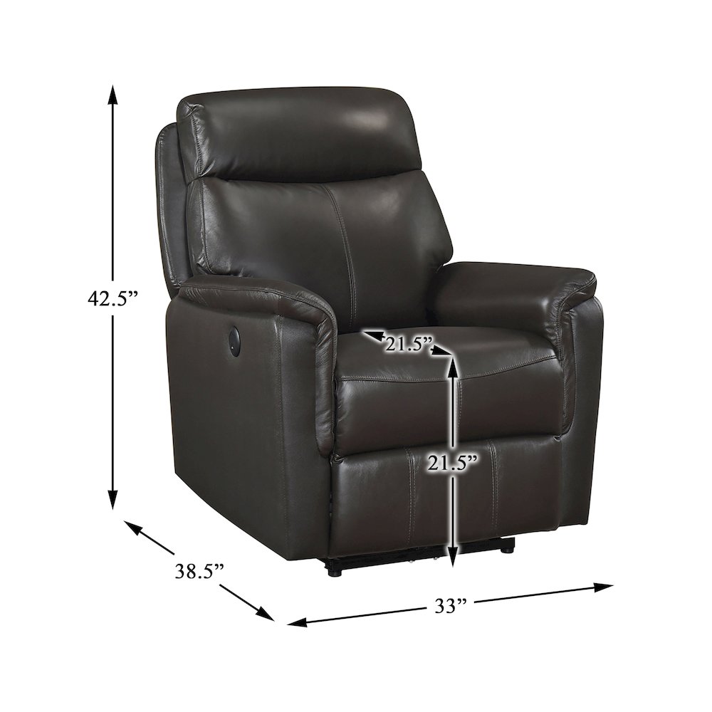 Leif Leather Power Reclining Chair in Dark Brown. Picture 5