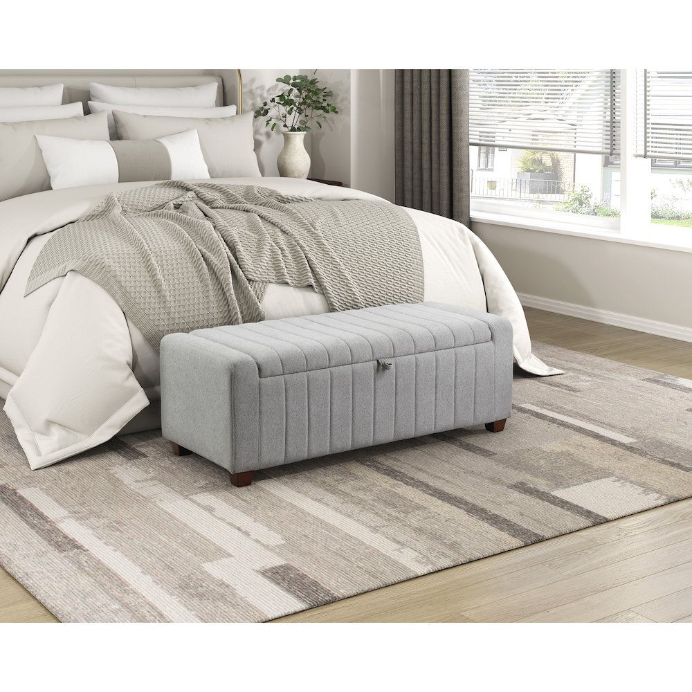 Derby Boucle Lift Top Storage Bench in Gray. Picture 2