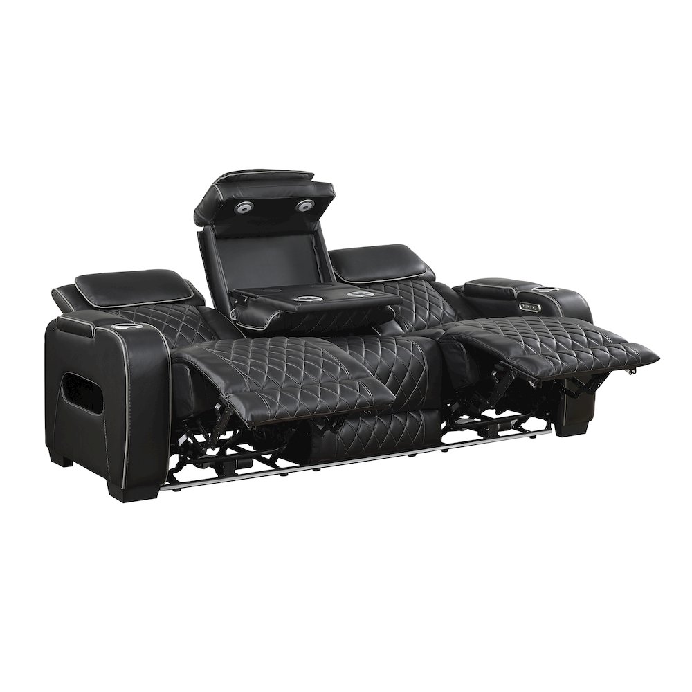Fairway Faux Leather 3PC Power Double Reclining Sofa in Black. Picture 13