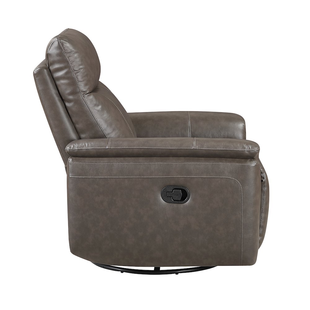 Hadley Leather Swivel Glider Reclining Chair in Dark Brown. Picture 6