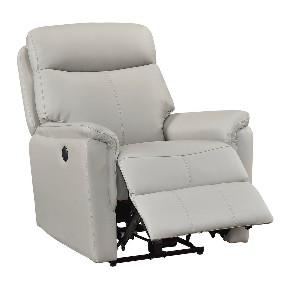 Leif Leather Power Reclining Chair in Light Gray. Picture 7