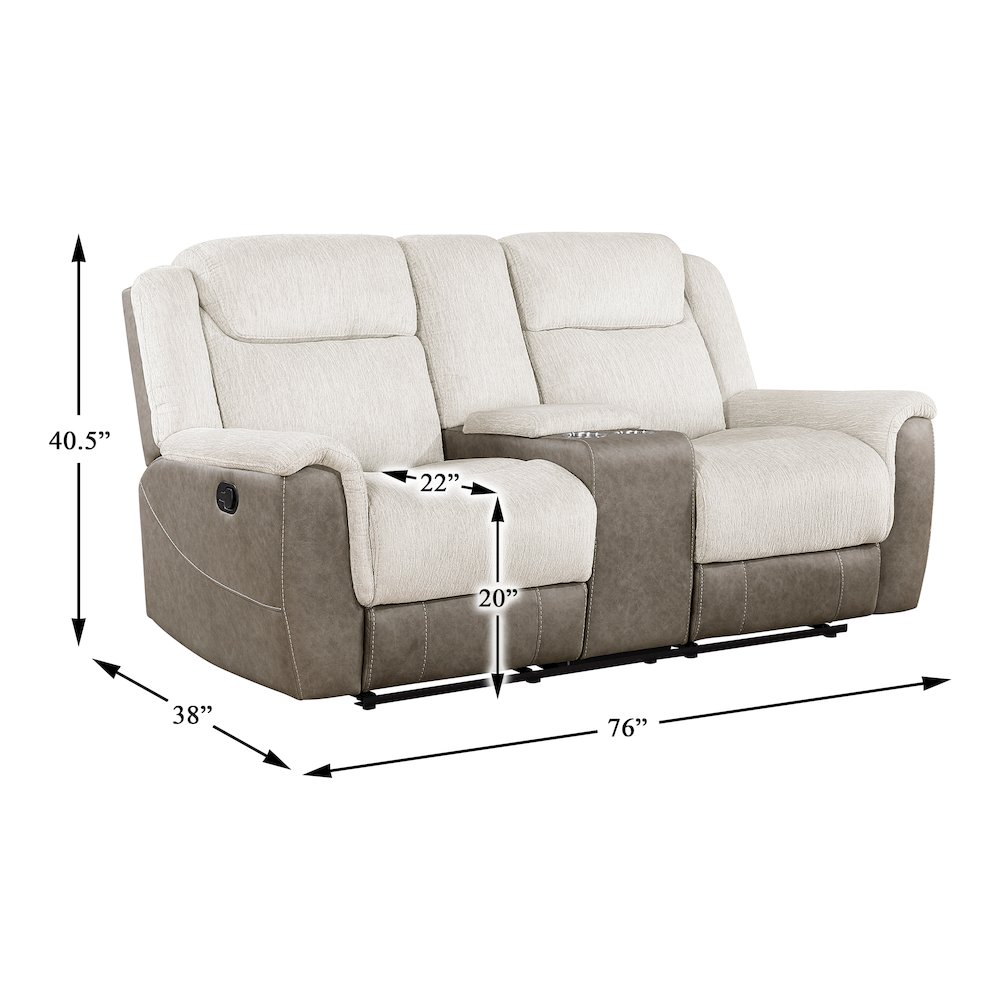 Harriette Chenille Double Reclining Love Seat in Beige. Picture 6